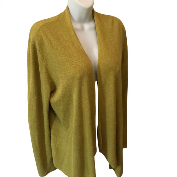 Eileen Fisher 100% Organic Linen Open Boxy Cardigan Size L Green - Picture 2 of 5